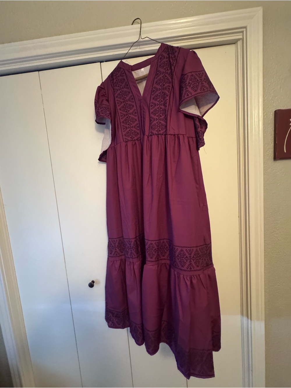 Boho Embroidered V-Neck Maxi Dress - Purple